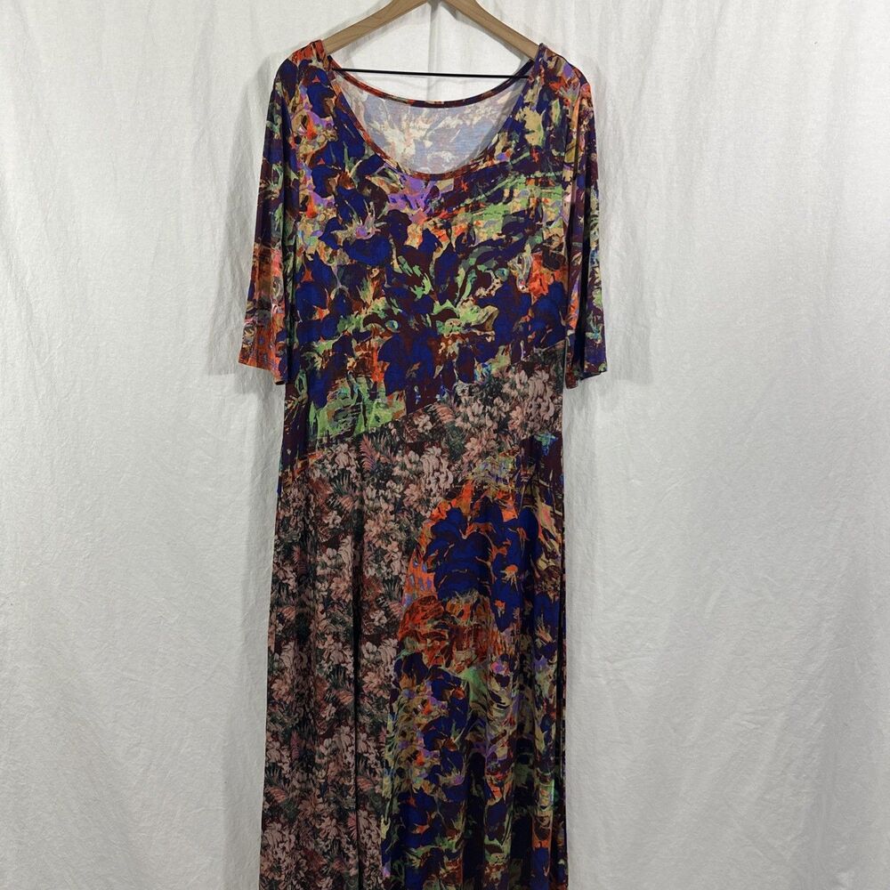 Soft Surroundings Estelle Mixed Floral Jersey Knit Maxi Dress Womens Sz XL Artsy